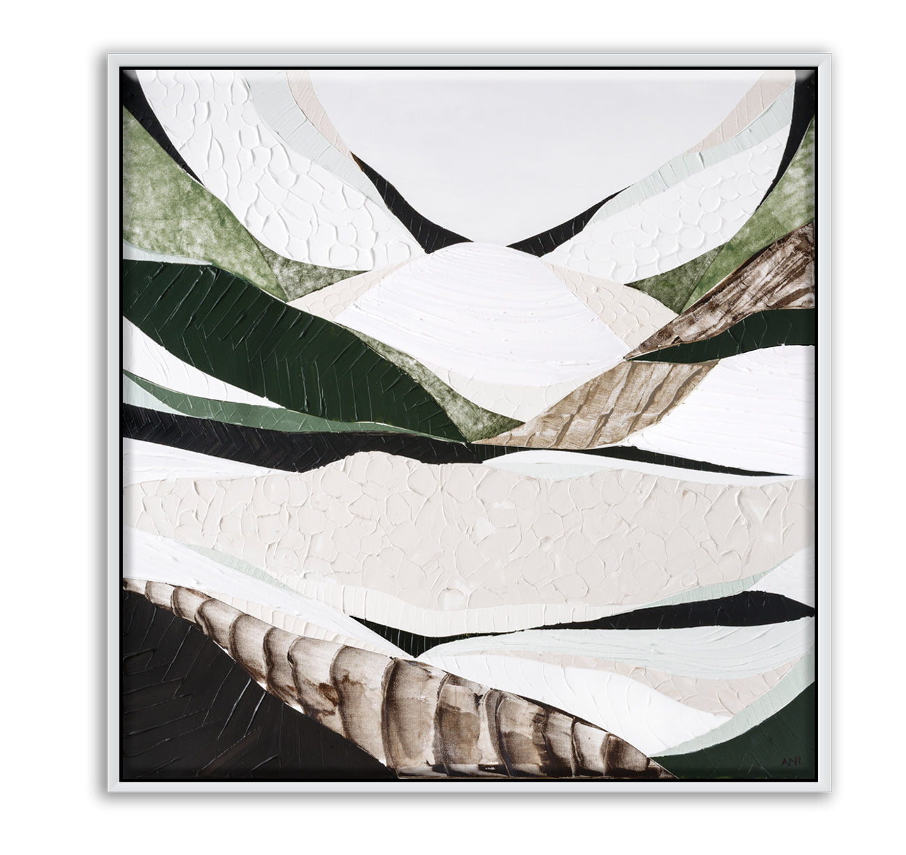 Australian Dividing Ranges 2 by Melbourne artist Ani Ipradjian — contemporary abstract Australian mountain landscape painting and print inspired by the Great Dividing Range. Features earthy browns, sage greens, and textured layers capturing native bushland, rugged terrain, and Australia’s natural beauty across Queensland, New South Wales, and Victoria. Ideal for art collectors, interior designers, home decorators, and lovers of modern Australian landscape art. Available framed in Tasmanian Oak, Black, or Wh