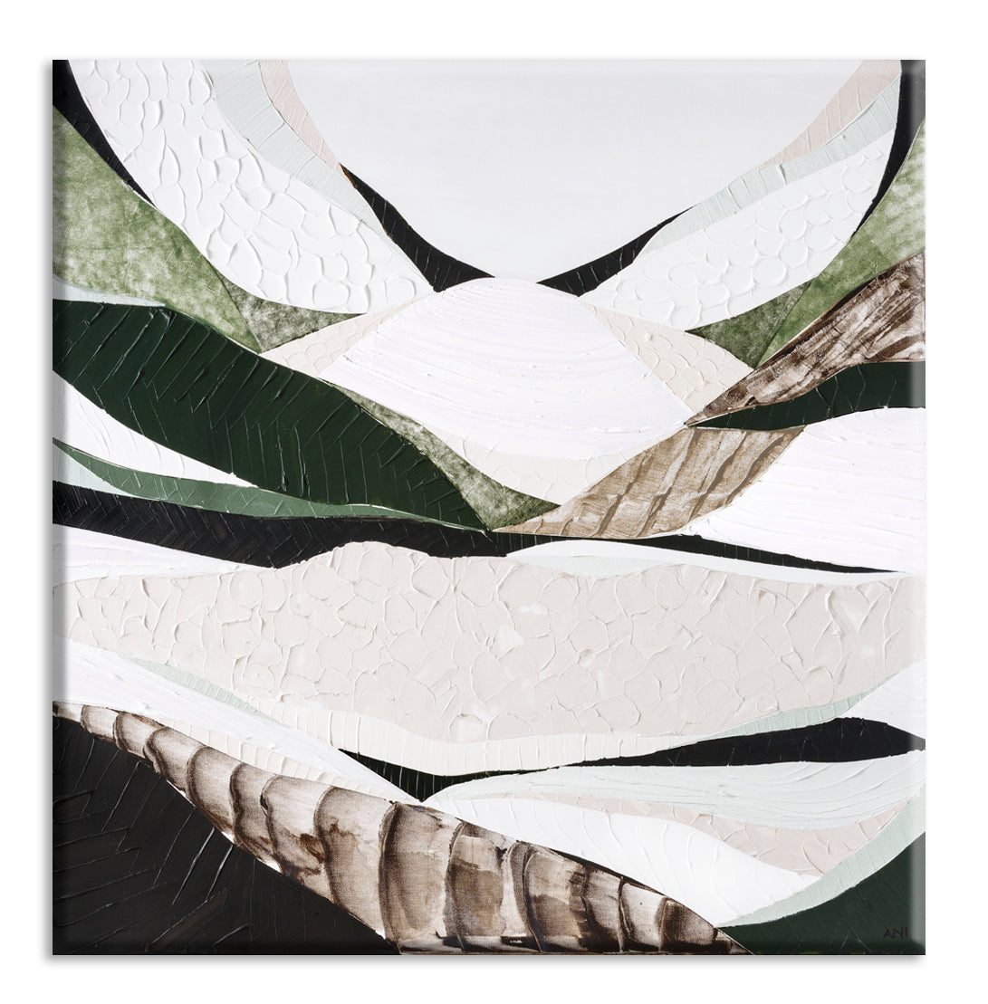 Australian Dividing Ranges 2 by Melbourne artist Ani Ipradjian — contemporary abstract Australian mountain landscape painting and print inspired by the Great Dividing Range. Features earthy browns, sage greens, and textured layers capturing native bushland, rugged terrain, and Australia’s natural beauty across Queensland, New South Wales, and Victoria. Ideal for art collectors, interior designers, home decorators, and lovers of modern Australian landscape art. Available framed in Tasmanian Oak, Black, or Wh