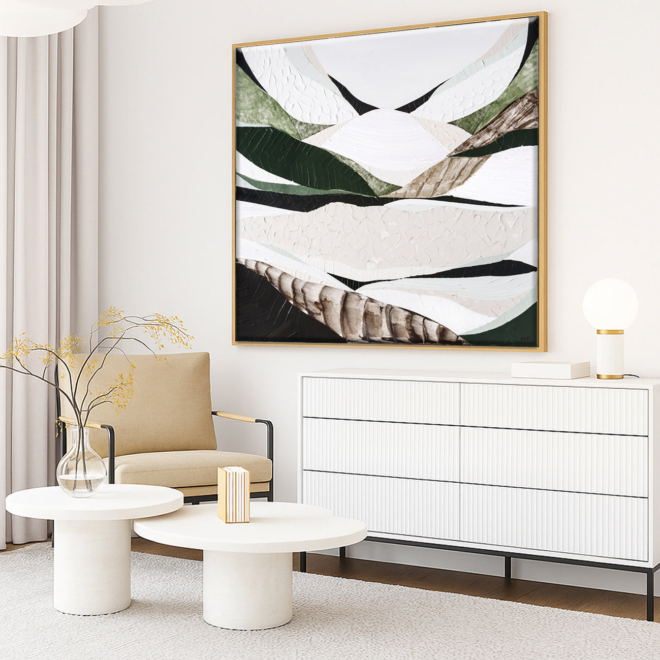 Australian Dividing Ranges 2 by Melbourne artist Ani Ipradjian — contemporary abstract Australian mountain landscape painting and print inspired by the Great Dividing Range. Features earthy browns, sage greens, and textured layers capturing native bushland, rugged terrain, and Australia’s natural beauty across Queensland, New South Wales, and Victoria. Ideal for art collectors, interior designers, home decorators, and lovers of modern Australian landscape art. Available framed in Tasmanian Oak, Black, or Wh