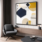 Australian Outback Road 3 abstract landscape artwork by Melbourne-based Australian artist Ani Ipradjian, featuring earthy mustard tones and ocean blues inspired by a cross-country journey from Melbourne to Perth, celebrating Australia’s vast outback roads, rugged terrain, and contemporary Australian art style.