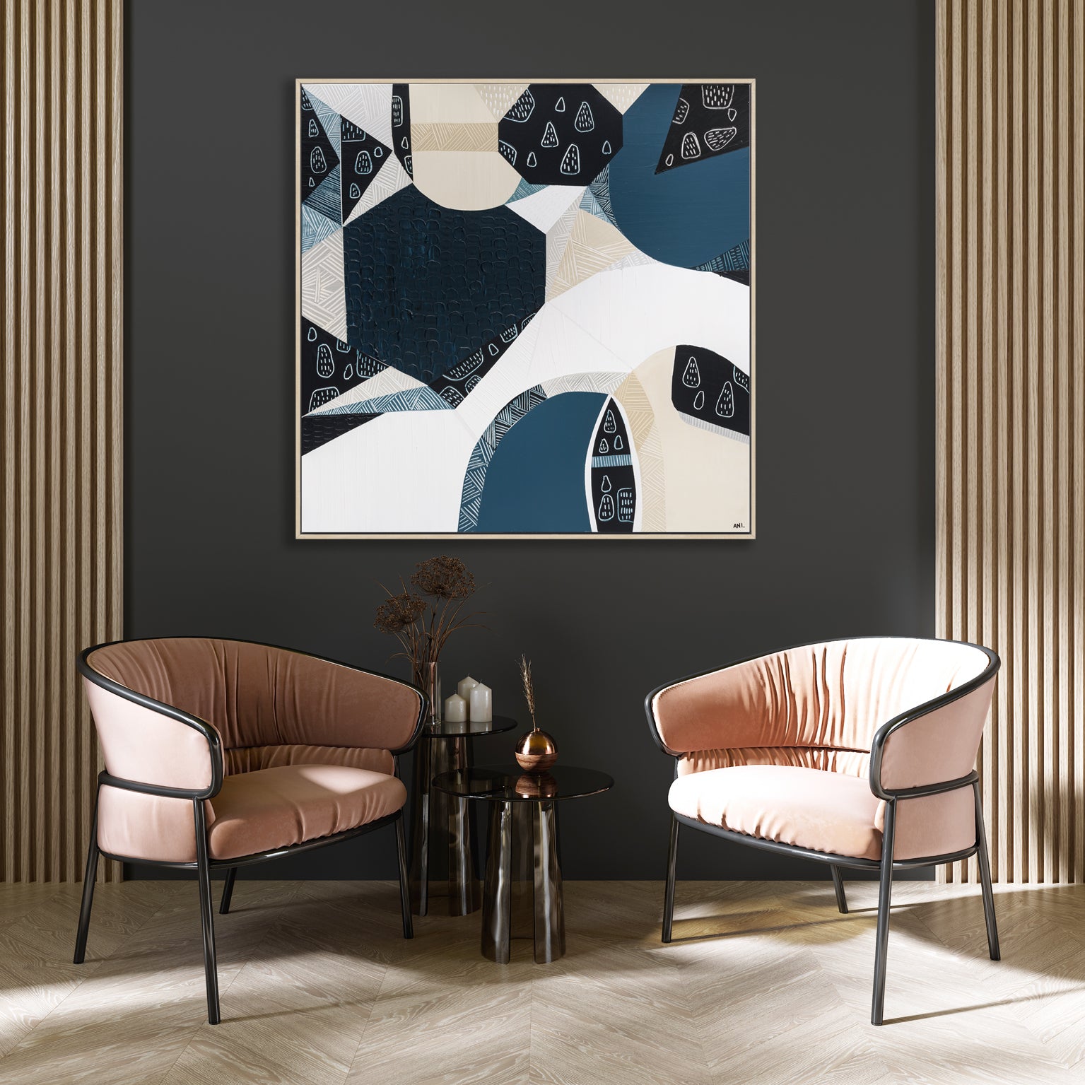  Original abstract painting titled "Australian Stone" by Melbourne-based artist Ani Ipradjian, featuring textured layers and earthy tones inspired by Australia's iconic bluestone landscapes.