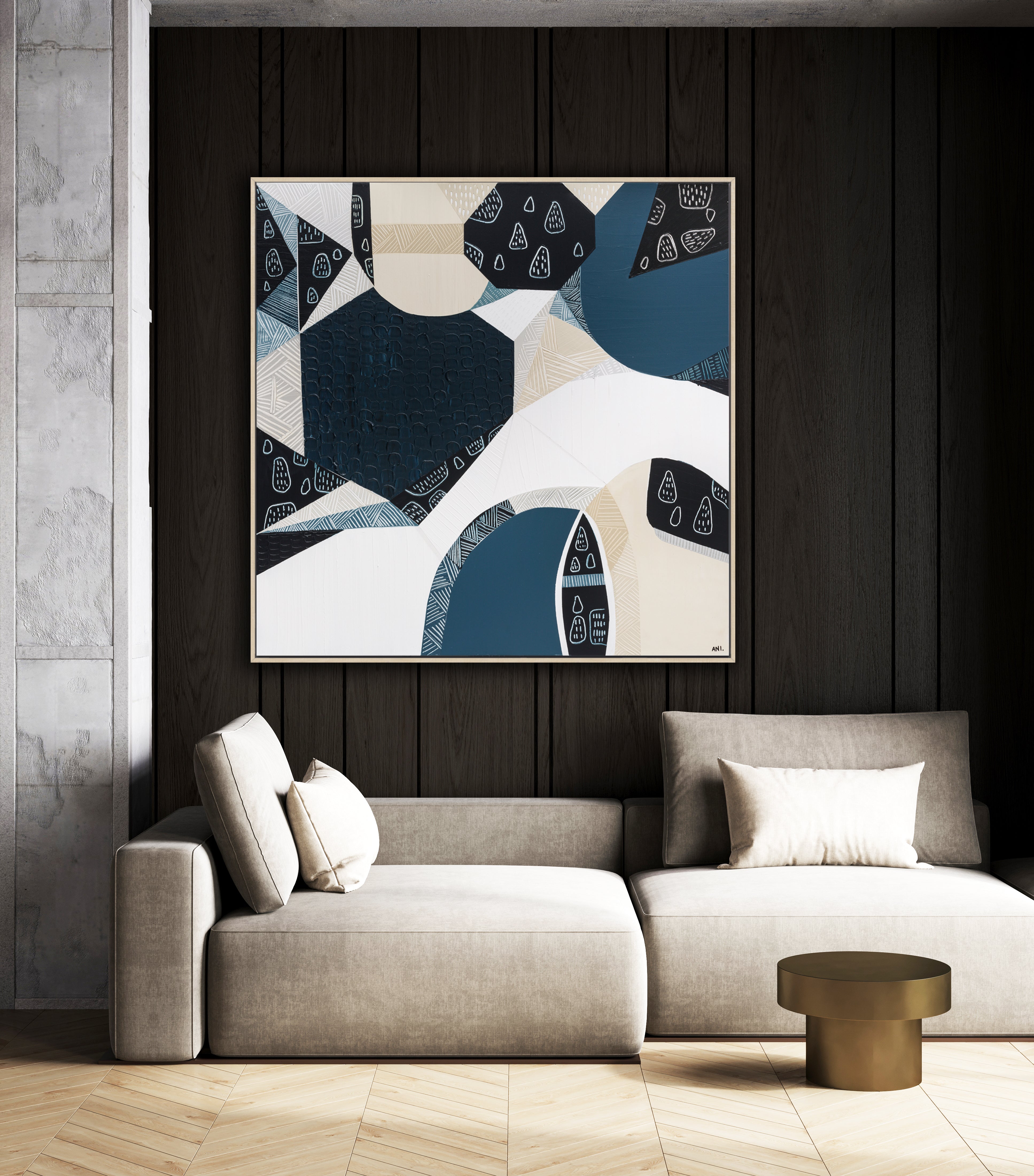  Original abstract painting titled "Australian Stone" by Melbourne-based artist Ani Ipradjian, featuring textured layers and earthy tones inspired by Australia's iconic bluestone landscapes.