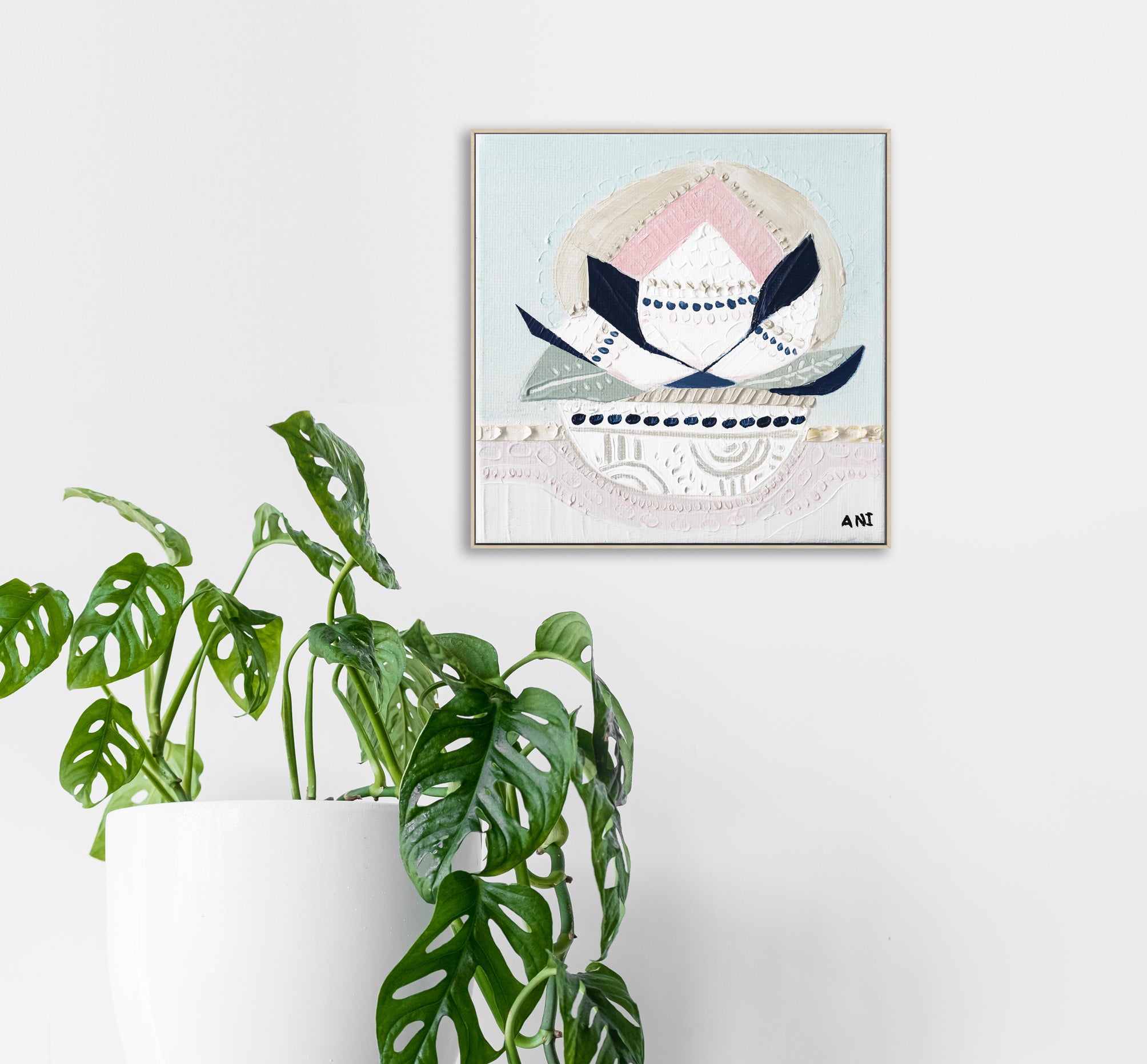 Banksia Crown abstract botanical art print by Australian artist Ani Ipradjian, inspired by the Australian Banksia flower and Crown Chakra symbolism, featuring layered textures and organic forms representing nature, spirituality, and contemporary Australian floral wall art for modern interiors.