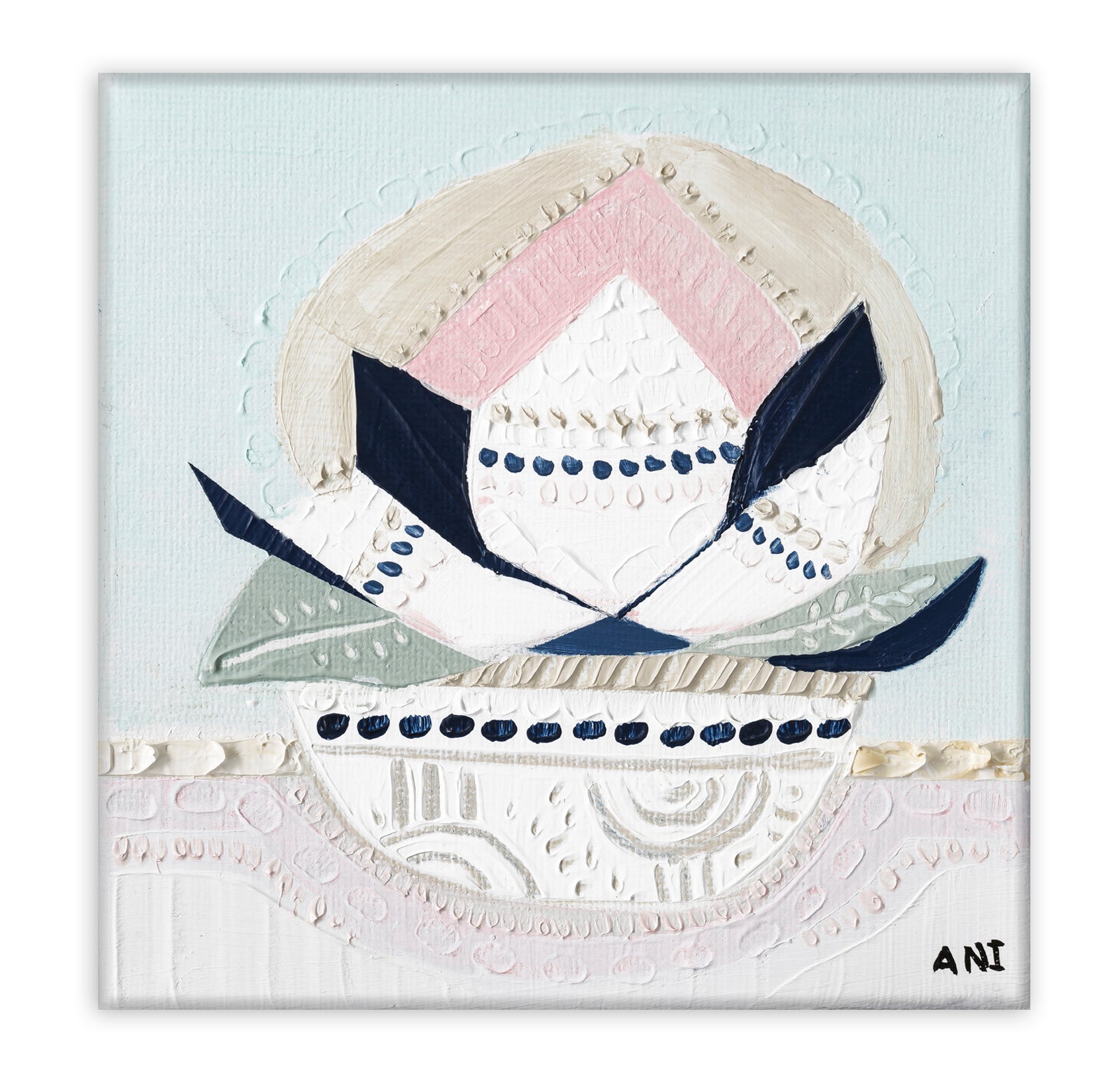 Banksia Crown abstract botanical art print by Australian artist Ani Ipradjian, inspired by the Australian Banksia flower and Crown Chakra symbolism, featuring layered textures and organic forms representing nature, spirituality, and contemporary Australian floral wall art for modern interiors.