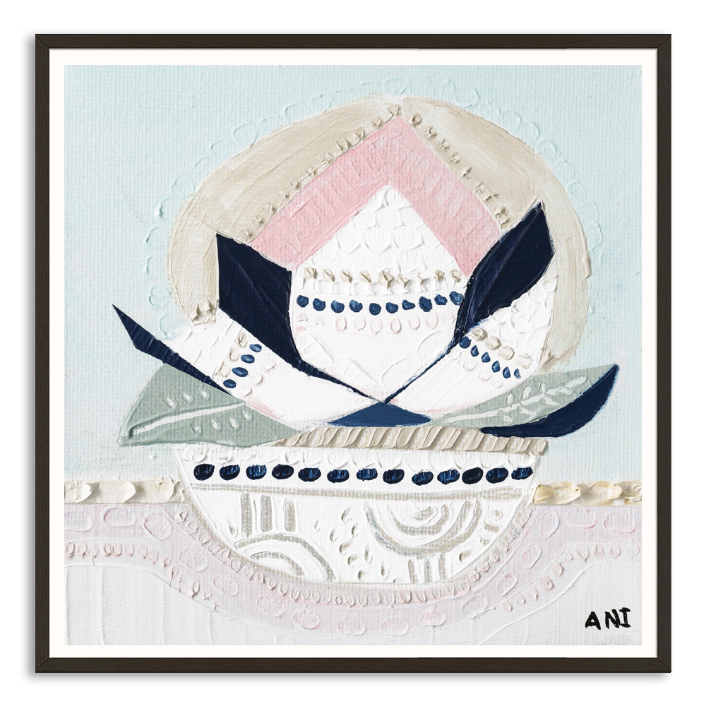 Banksia Crown abstract botanical art print by Australian artist Ani Ipradjian, inspired by the Australian Banksia flower and Crown Chakra symbolism, featuring layered textures and organic forms representing nature, spirituality, and contemporary Australian floral wall art for modern interiors.