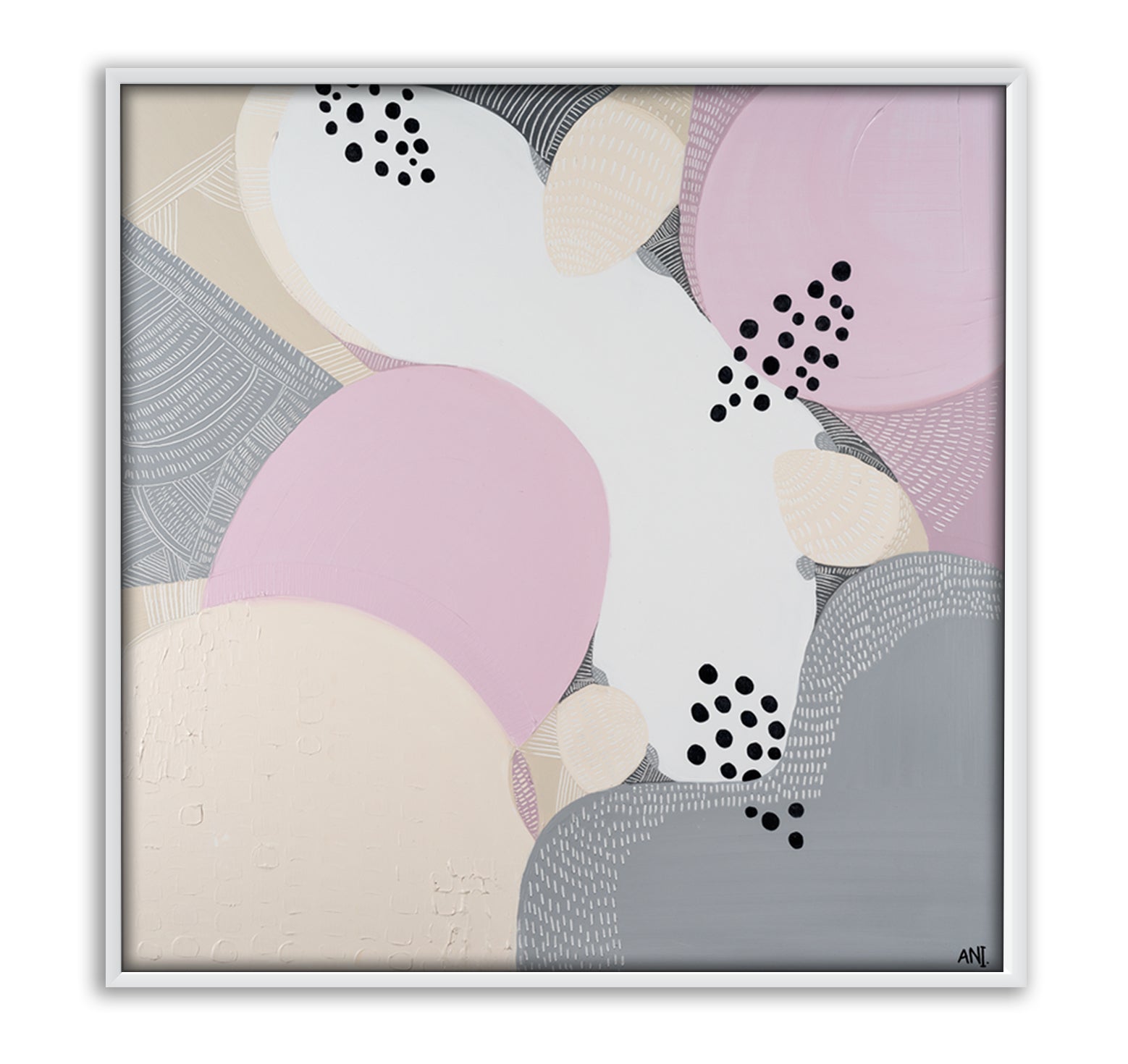 Print of a stylised Banksia hookeriana flower featuring textured orange blooms and jagged green leaves, set against an abstract background. A vibrant Australian botanical artwork by Ani Ipradjian.