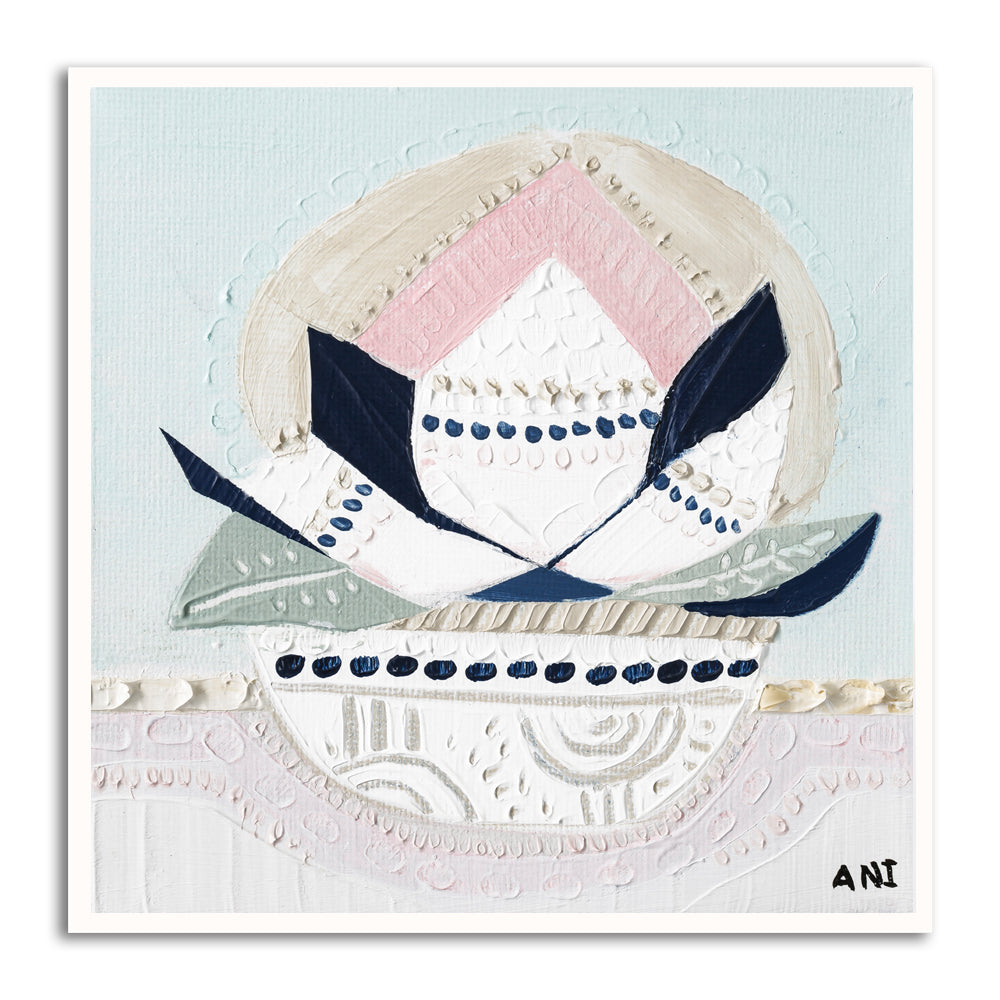 Banksia Crown abstract botanical art print by Australian artist Ani Ipradjian, inspired by the Australian Banksia flower and Crown Chakra symbolism, featuring layered textures and organic forms representing nature, spirituality, and contemporary Australian floral wall art for modern interiors.