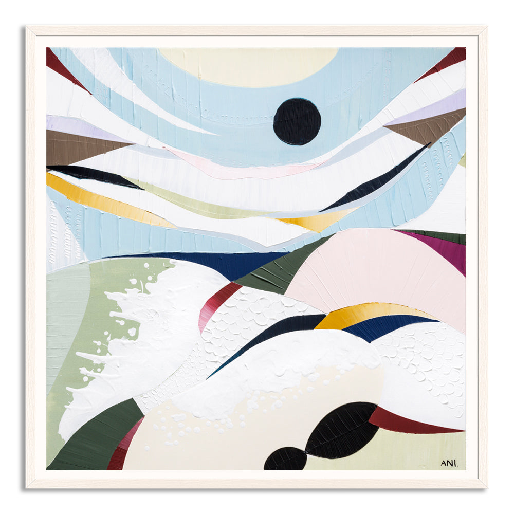 Rip Curl Bells Beach print by Melbourne artist Ani Ipradjian. Inspired by Australia’s world-famous surf beach, this artwork features layered textures, ocean blues, and dynamic wave movement. A perfect piece of coastal wall art for art collectors, surf enthusiasts, and interior designers, with free shipping Australia-wide and worldwide delivery available.