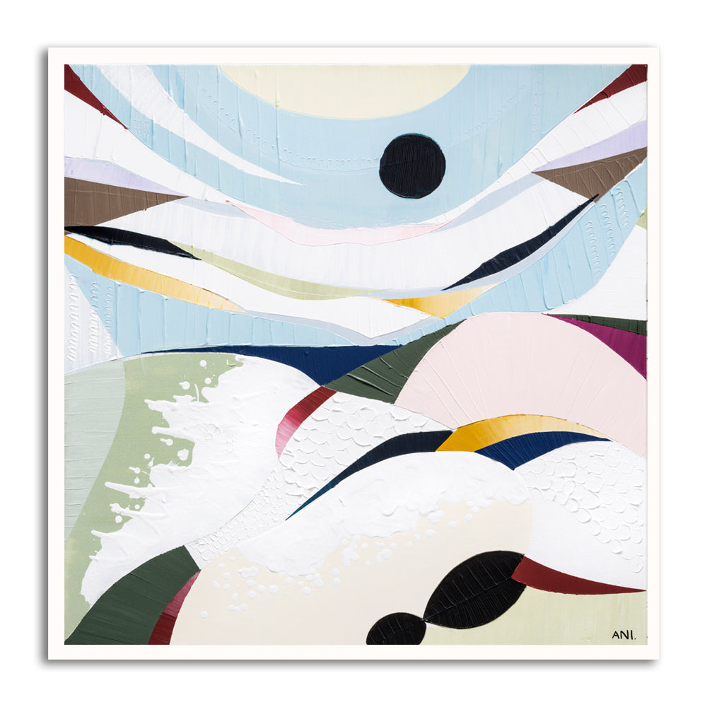Rip Curl Bells Beach print by Melbourne artist Ani Ipradjian. Inspired by Australia’s world-famous surf beach, this artwork features layered textures, ocean blues, and dynamic wave movement. A perfect piece of coastal wall art for art collectors, surf enthusiasts, and interior designers, with free shipping Australia-wide and worldwide delivery available.