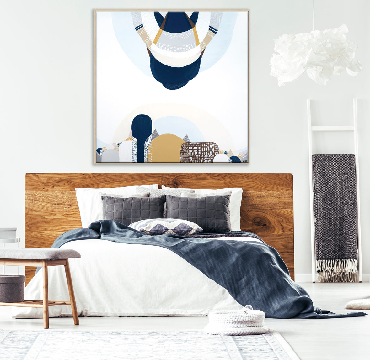 "Blue Mountains" print by Australian artist Ani Ipradjian – abstract landscape artwork inspired by the natural blue haze of Sydney’s eucalyptus-covered Blue Mountains, perfect for serene and modern interiors.