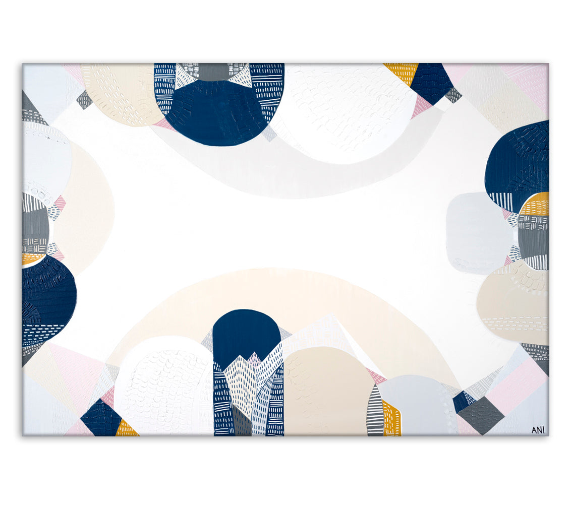 Blue Mountains Spirit – abstract Australian landscape print by Ani Ipradjian featuring soft blue tones and textured layers inspired by the eucalyptus haze and scenic beauty of Sydney’s Blue Mountains.