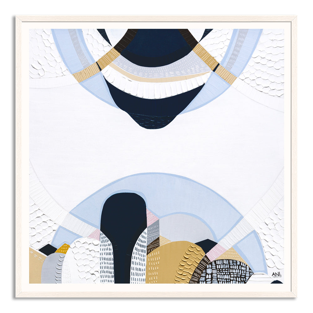 Blue Mountains 3 abstract Australian landscape painting by Melbourne artist Ani Ipradjian, featuring eucalyptus blue tones, earthy textures, and layered contemporary design inspired by the Three Sisters, Echo Point, and the misty Blue Mountains of Sydney, Australia.