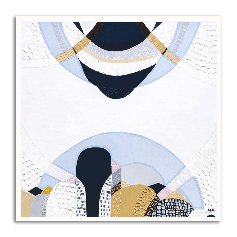 Blue Mountains 3 abstract Australian landscape painting by Melbourne artist Ani Ipradjian, featuring eucalyptus blue tones, earthy textures, and layered contemporary design inspired by the Three Sisters, Echo Point, and the misty Blue Mountains of Sydney, Australia.