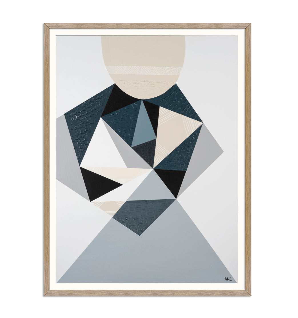 Abstract painting titled 'Bluestone Love' by Australian artist Ani Ipradjian, inspired by the historic bluestone architecture of Melbourne. Features textured blue-grey tones and layered forms symbolising Victoria’s rich Gold Rush heritage and cultural landscape. Ideal for global collectors of Australian abstract art.