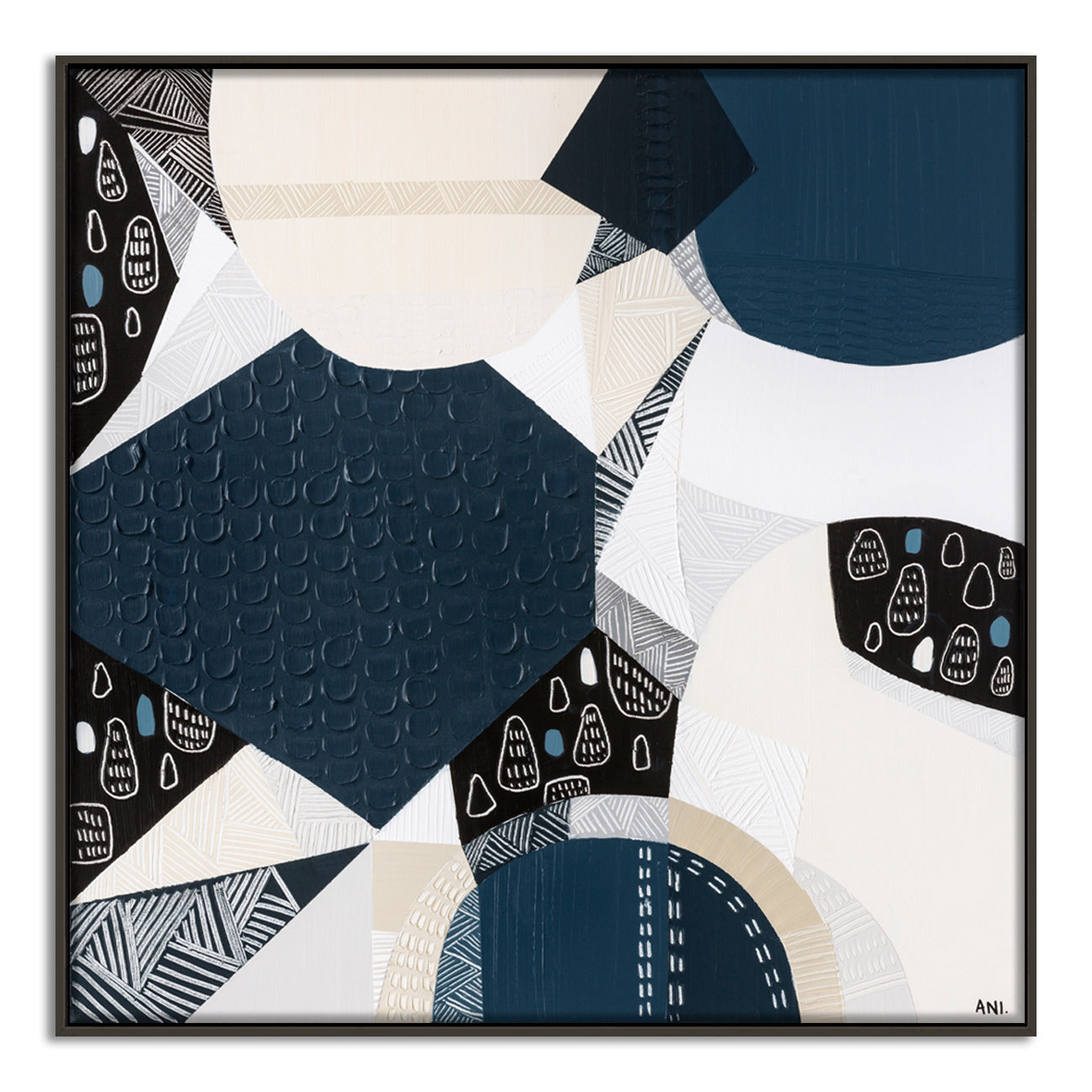 "Bluestone Heritage 1" – Original abstract painting by Australian artist Ani Ipradjian, inspired by the historic bluestone architecture of Australia, featuring textured blue-grey tones and basalt-like patterns.