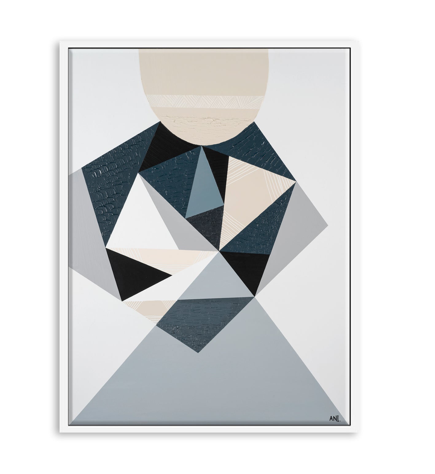 Abstract painting titled 'Bluestone Love' by Australian artist Ani Ipradjian, inspired by the historic bluestone architecture of Melbourne. Features textured blue-grey tones and layered forms symbolising Victoria’s rich Gold Rush heritage and cultural landscape. Ideal for global collectors of Australian abstract art.