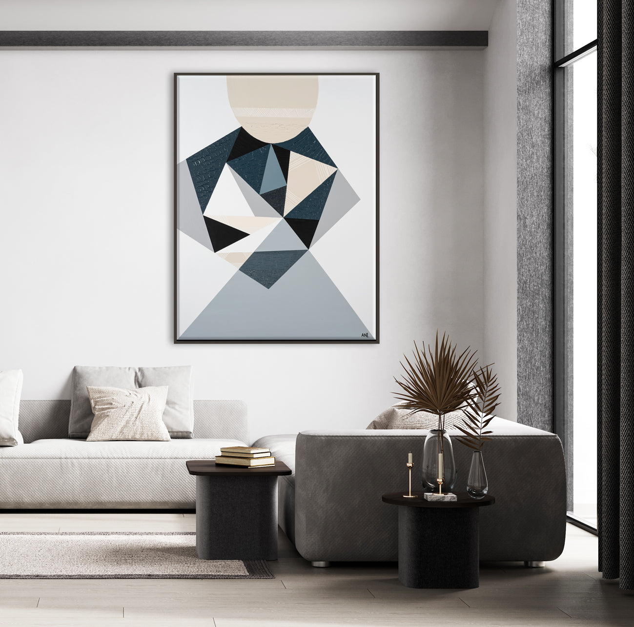 Abstract painting titled 'Bluestone Love' by Australian artist Ani Ipradjian, inspired by the historic bluestone architecture of Melbourne. Features textured blue-grey tones and layered forms symbolising Victoria’s rich Gold Rush heritage and cultural landscape. Ideal for global collectors of Australian abstract art.