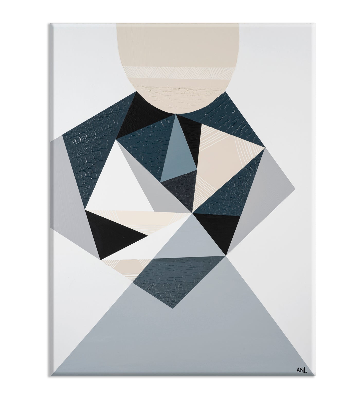 Abstract painting titled 'Bluestone Love' by Australian artist Ani Ipradjian, inspired by the historic bluestone architecture of Melbourne. Features textured blue-grey tones and layered forms symbolising Victoria’s rich Gold Rush heritage and cultural landscape. Ideal for global collectors of Australian abstract art.