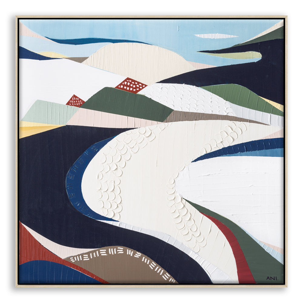 Bondi Beach abstract painting by Melbourne artist Ani Ipradjian, inspired by Sydney’s iconic coastline. Featuring ocean blues, sandy tones, and textured layers, this artwork celebrates Bondi’s surf culture, vibrant atmosphere, and surrounding flora and fauna. Perfect for Australian art collectors, coastal interior design, and surf-inspired homes worldwide.