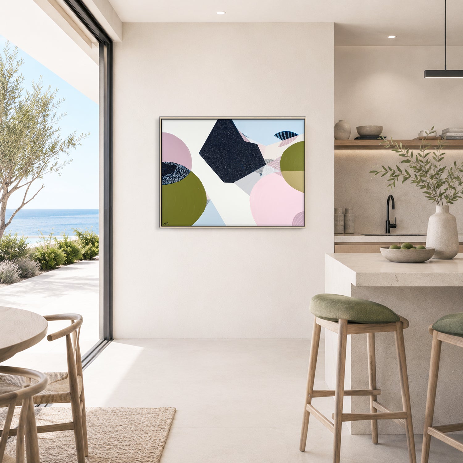 Bondi Love 2 by Ani Ipradjian, original abstract coastal painting inspired by Sydney's iconic Bondi Beach. Featuring textured layers, ocean blues, vibrant greens, and warm coastal tones, this contemporary Australian artwork reflects the energy of Bondi's beaches, parklands, cafés, and restaurants. Created with acrylic and mixed media on canvas, this statement piece celebrates one of Australia's most loved coastal destinations and is perfect for collectors seeking modern Australian coastal art.