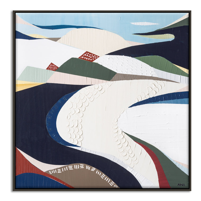 Bondi Beach abstract painting by Melbourne artist Ani Ipradjian, inspired by Sydney’s iconic coastline. Featuring ocean blues, sandy tones, and textured layers, this artwork celebrates Bondi’s surf culture, vibrant atmosphere, and surrounding flora and fauna. Perfect for Australian art collectors, coastal interior design, and surf-inspired homes worldwide.