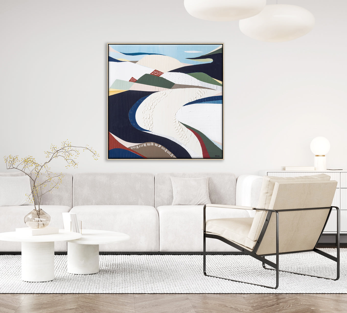 Bondi Beach abstract painting by Melbourne artist Ani Ipradjian, inspired by Sydney’s iconic coastline. Featuring ocean blues, sandy tones, and textured layers, this artwork celebrates Bondi’s surf culture, vibrant atmosphere, and surrounding flora and fauna. Perfect for Australian art collectors, coastal interior design, and surf-inspired homes worldwide.