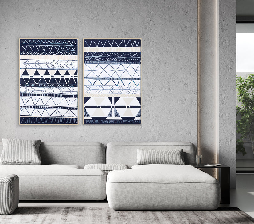 Bondi Waves 1 by Australian artist Ani Ipradjian – abstract coastal painting inspired by Bondi Beach, featuring flowing ocean waves and tribal motifs from Armenian heritage. Contemporary art print, 65cm x 100cm, framed in Tasmanian Oak, black, or white. Ideal for collectors of modern Australian art worldwide.