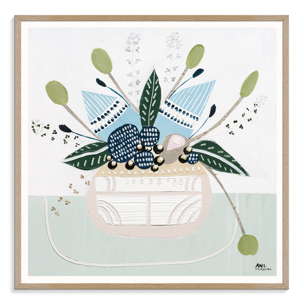 Banksia Botanicals abstract Australian botanical artwork featuring the iconic Banksia flower, textured contemporary wall art with soft blues, earthy greens, and pink tones inspired by native Australian flora. Perfect for art collectors, interior designers, and lovers of Australian botanical paintings and prints seeking modern nature-inspired décor.