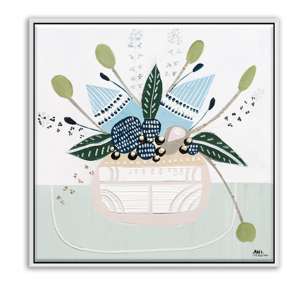 Banksia Botanicals abstract Australian botanical artwork featuring the iconic Banksia flower, textured contemporary wall art with soft blues, earthy greens, and pink tones inspired by native Australian flora. Perfect for art collectors, interior designers, and lovers of Australian botanical paintings and prints seeking modern nature-inspired décor.
