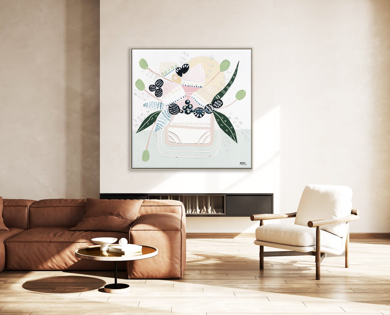 Banksia Botanicals abstract Australian botanical artwork featuring the iconic Banksia flower, textured contemporary wall art with soft blues, earthy greens, and pink tones inspired by native Australian flora. Perfect for art collectors, interior designers, and lovers of Australian botanical paintings and prints seeking modern nature-inspired décor.