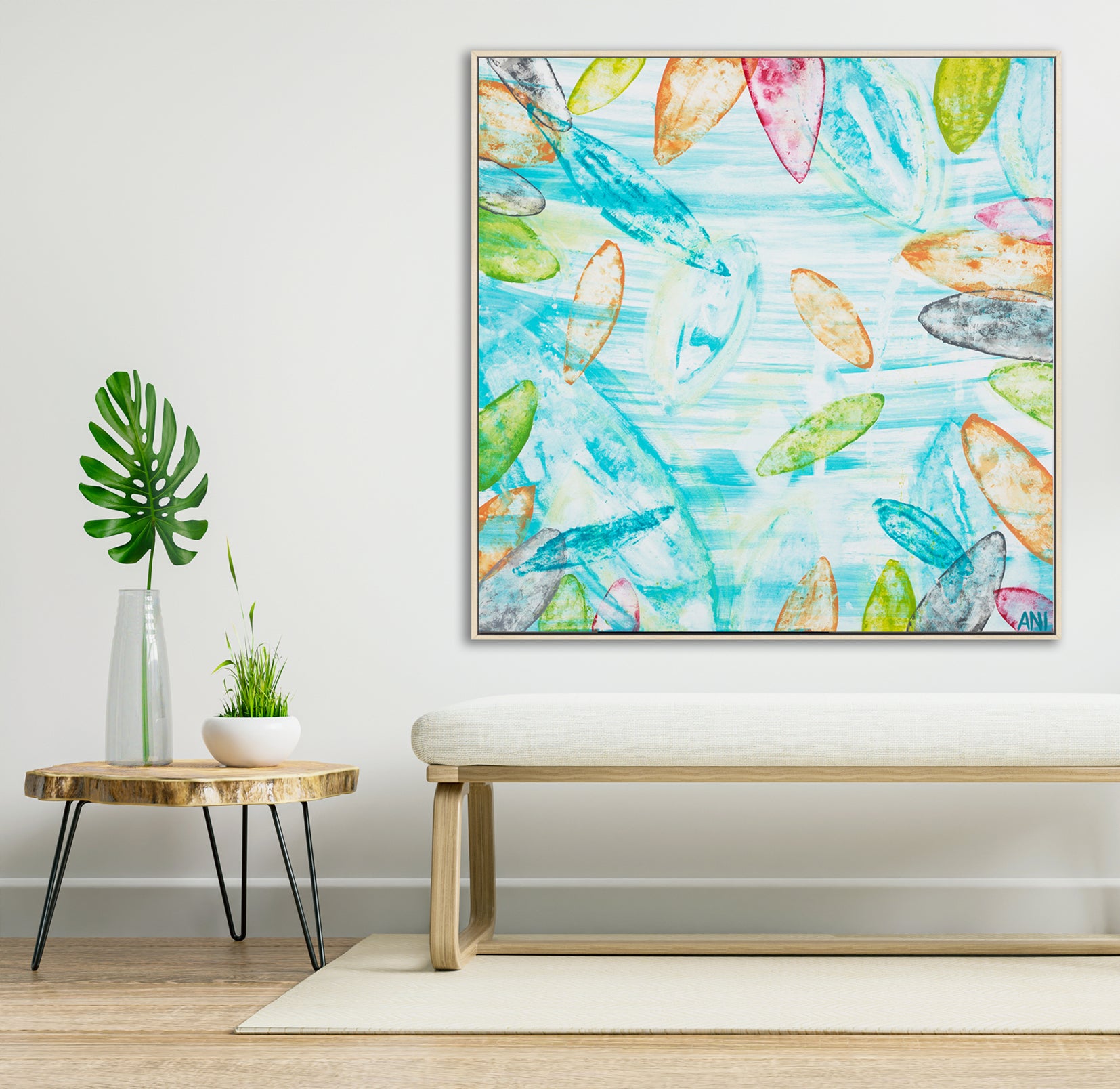 “Botanical Spirit” print by Australian artist Ani Ipradjian – abstract floral artwork inspired by Melbourne’s Royal Botanic Gardens, featuring earthy tones and layered textures, perfect for botanical wall art lovers and interior decor.