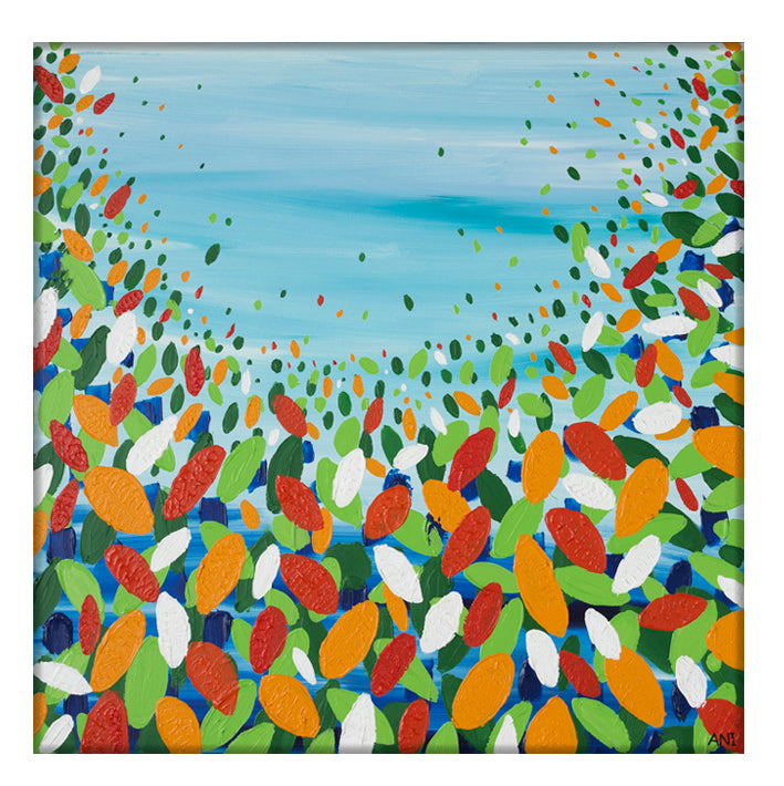 “Chakra Leaves” print by Australian artist Ani Ipradjian – abstract artwork inspired by chakra energy and nature, with soft organic forms and earthy colours for mindful, modern interiors.