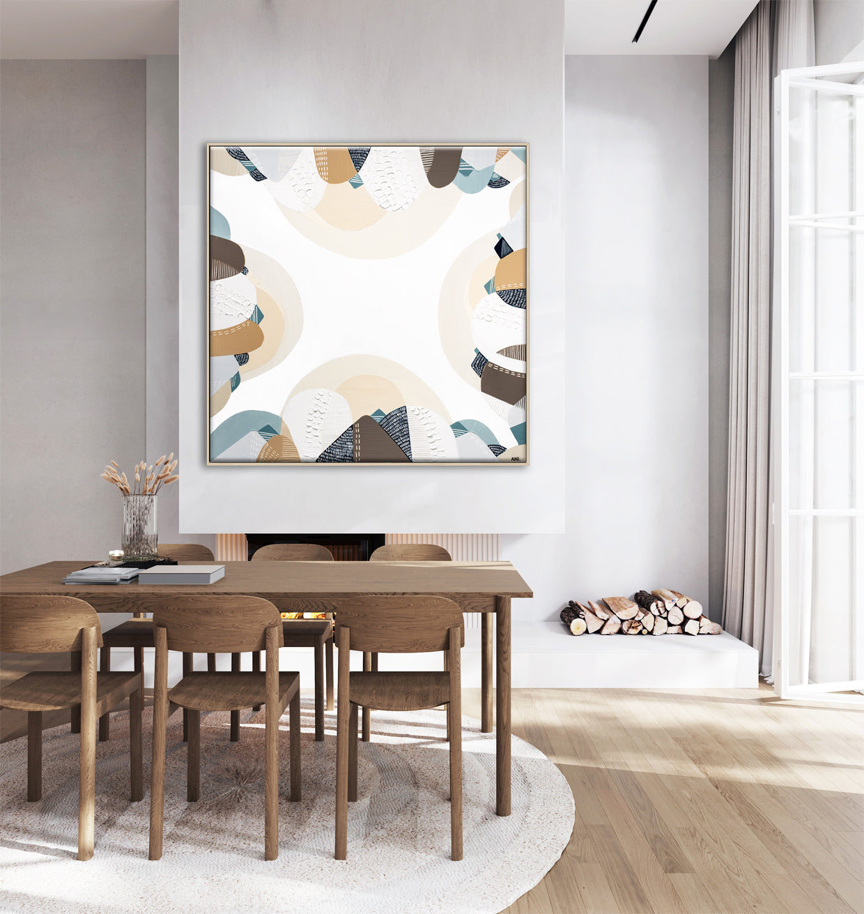 Coastal Bliss print by Melbourne artist Ani Ipradjian – Australian coastal wall art featuring sandy beach tones, ocean blues, and textured abstract design. Perfect for beach house décor, coastal interiors, art collectors, and interior designers worldwide. Free shipping Australia-wide with international delivery available.