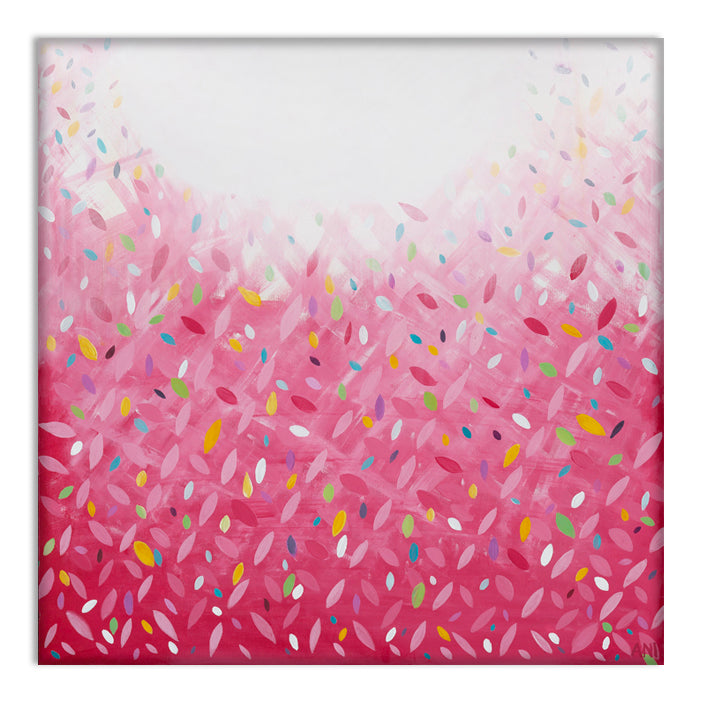 Bonds Confetti Leaves” print by Australian artist Ani Ipradjian – abstract artwork inspired by the BONDS Confetti Wonder design, featuring bold colours and vibrant texture, perfect for modern Australian interiors.