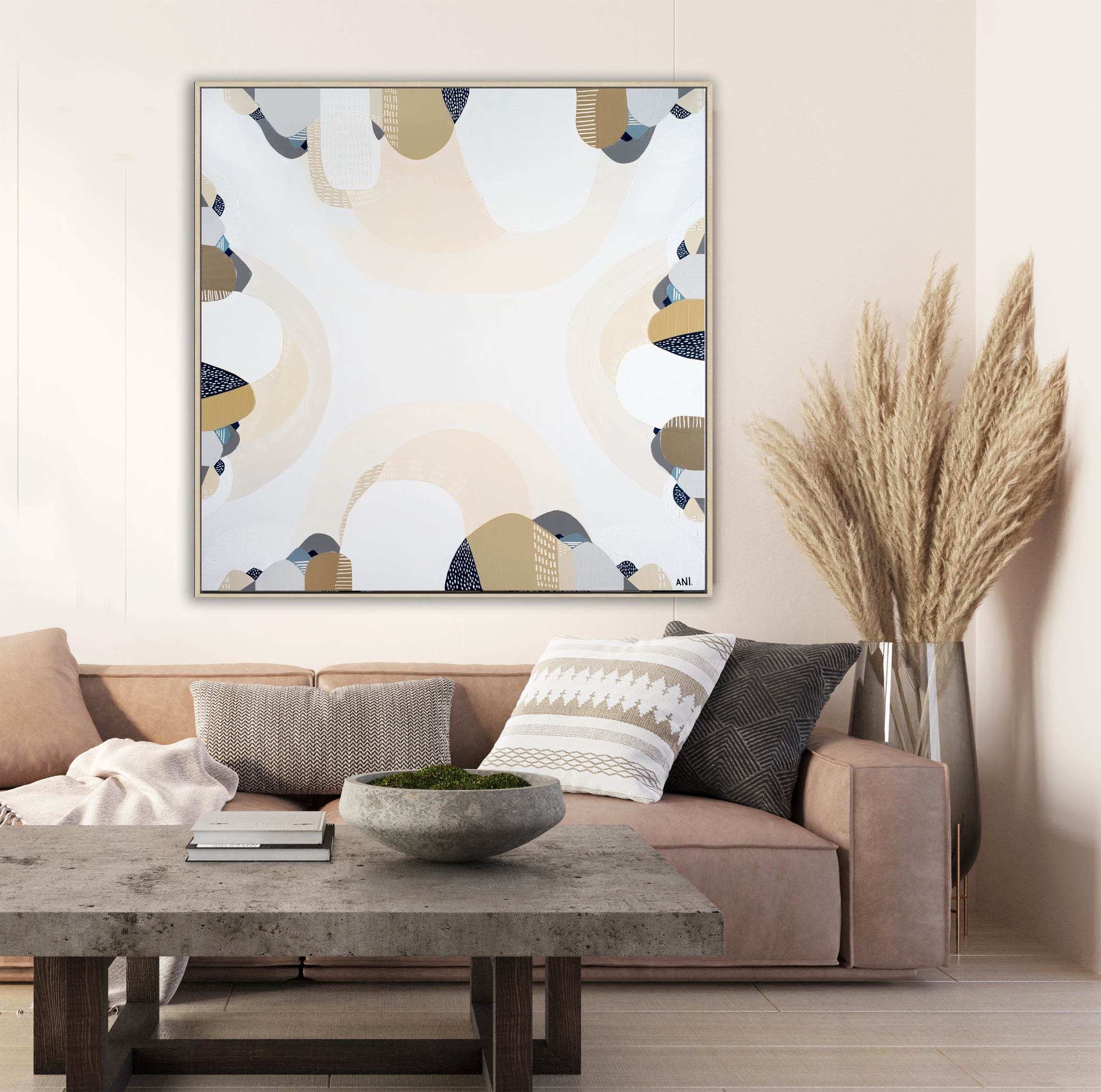 “Coastal Australia abstract coastal art print by Ani Ipradjian – beige, blue and teal geometric beach-inspired artwork for modern interiors”