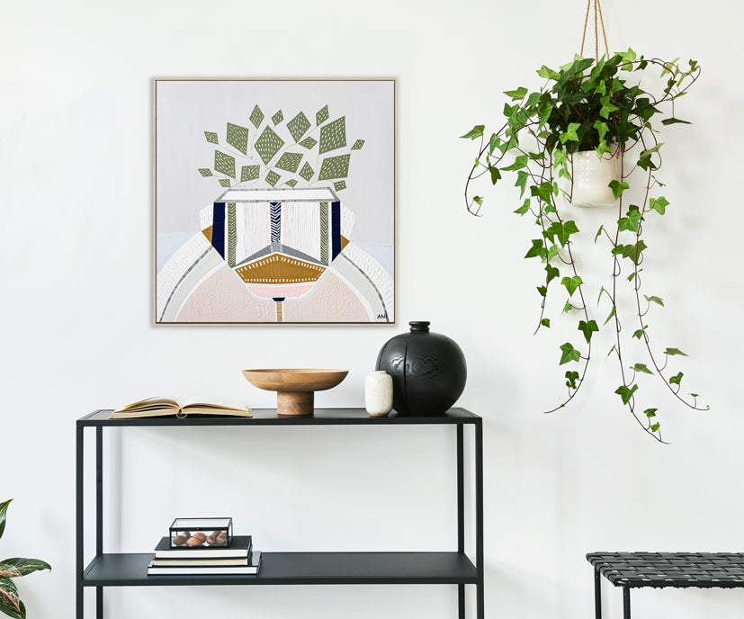 "Devils Ivy 1 botanical art print by Ani Ipradjian. Contemporary Australian plant-inspired print featuring the lucky money plant. Ideal for modern interiors and international art collectors seeking Australian botanical wall art."