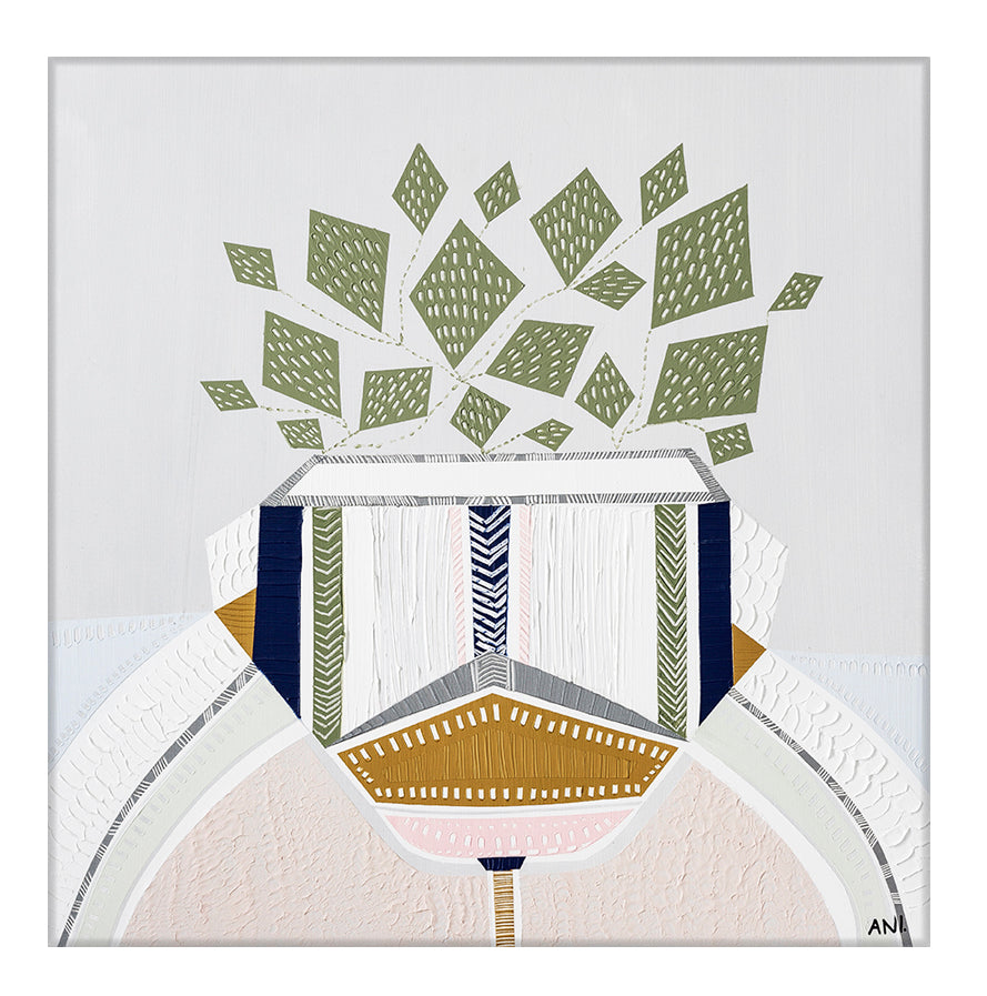 "Devils Ivy 1 botanical art print by Ani Ipradjian. Contemporary Australian plant-inspired print featuring the lucky money plant. Ideal for modern interiors and international art collectors seeking Australian botanical wall art."