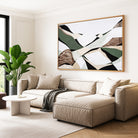 Eastern Highlands – Australian mountain landscape print by Ani Ipradjian. Abstract artwork inspired by the Great Dividing Range spanning Queensland, New South Wales, and Victoria. Featuring earthy browns, sage greens, and rich textures, this piece captures ancient bushland, diverse terrain, and spiritual beauty. Perfect wall art for collectors, interior designers, and nature lovers in Australia and worldwide.