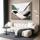 Eastern Highlands – Original abstract Australian mountain landscape painting by Ani Ipradjian, featuring earthy browns, sage greens, and textured mixed media inspired by the Great Dividing Range. Captures the beauty of Australia's Eastern Highlands across Victoria, New South Wales, and Queensland. Framed in Tasmanian Oak. Ideal for collectors, interior designers, and lovers of Australian nature art