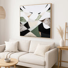 Eastern Ranges – Original Australian Mountain Landscape Painting by Melbourne artist Ani Ipradjian. Abstract interpretation of the Great Dividing Range, spanning Queensland, New South Wales, and Victoria. Featuring earthy browns, sage greens, and textured brushwork, this 80cm x 80cm canvas celebrates Australia’s native bushland, rugged terrain, and natural history. Framed in Tasmanian Oak, Black, or White. Free shipping Australia-wide with international shipping available. Ideal for art collectors, interior
