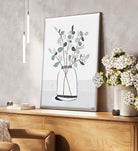 "Eye of Eucalyptus" – Original abstract floral painting by Australian artist Ani Ipradjian, blending Eucalyptus gunnii and cotoneaster berries with symbolic ‘evil eye’ protection in a textured, nature-inspired design.
