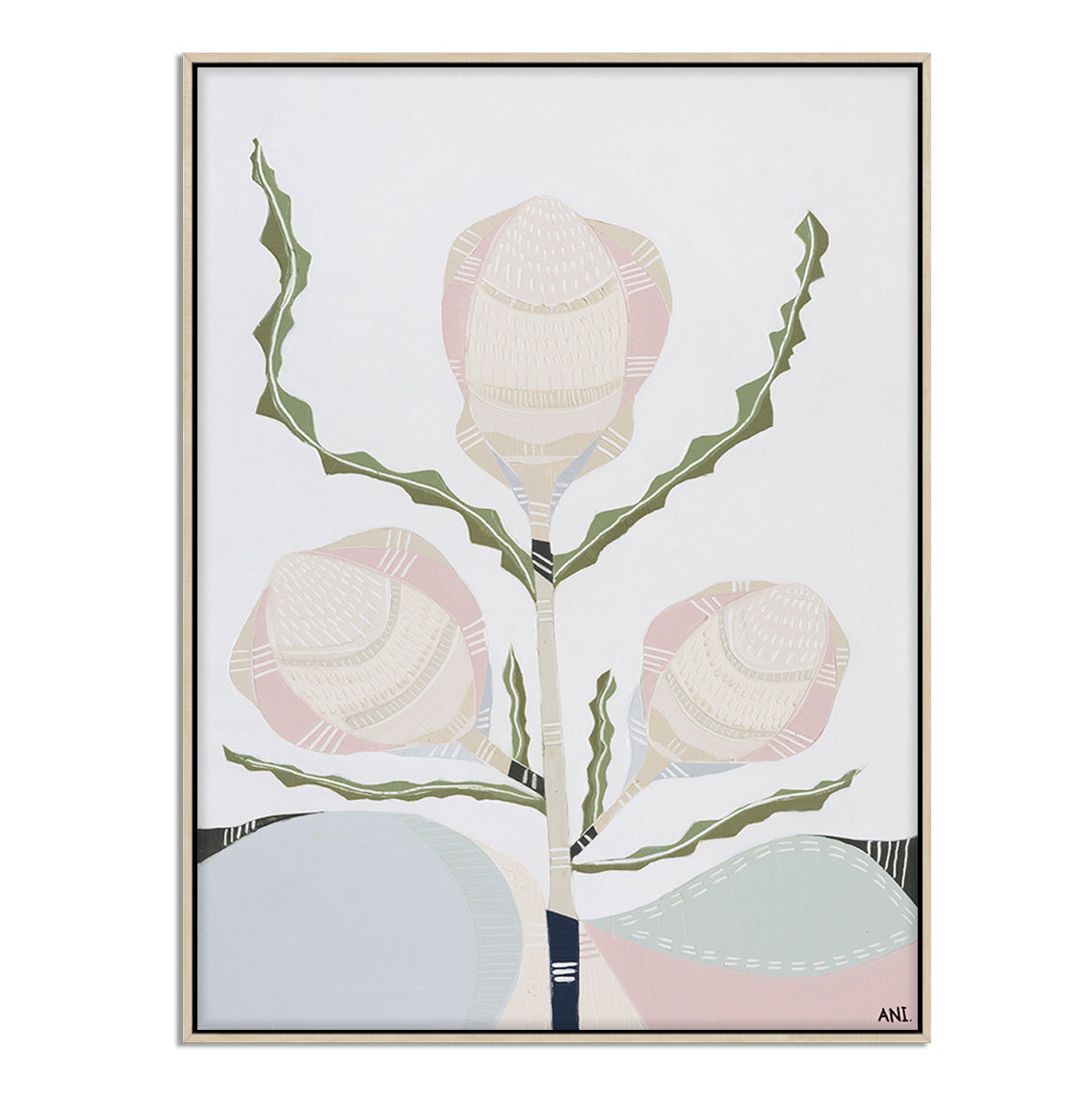 Banksia floral print by Ani Ipradjian – abstract depiction of native Australian Banksia flower with textured layers and earthy tones, inspired by coastal flora near the Mornington Peninsula.