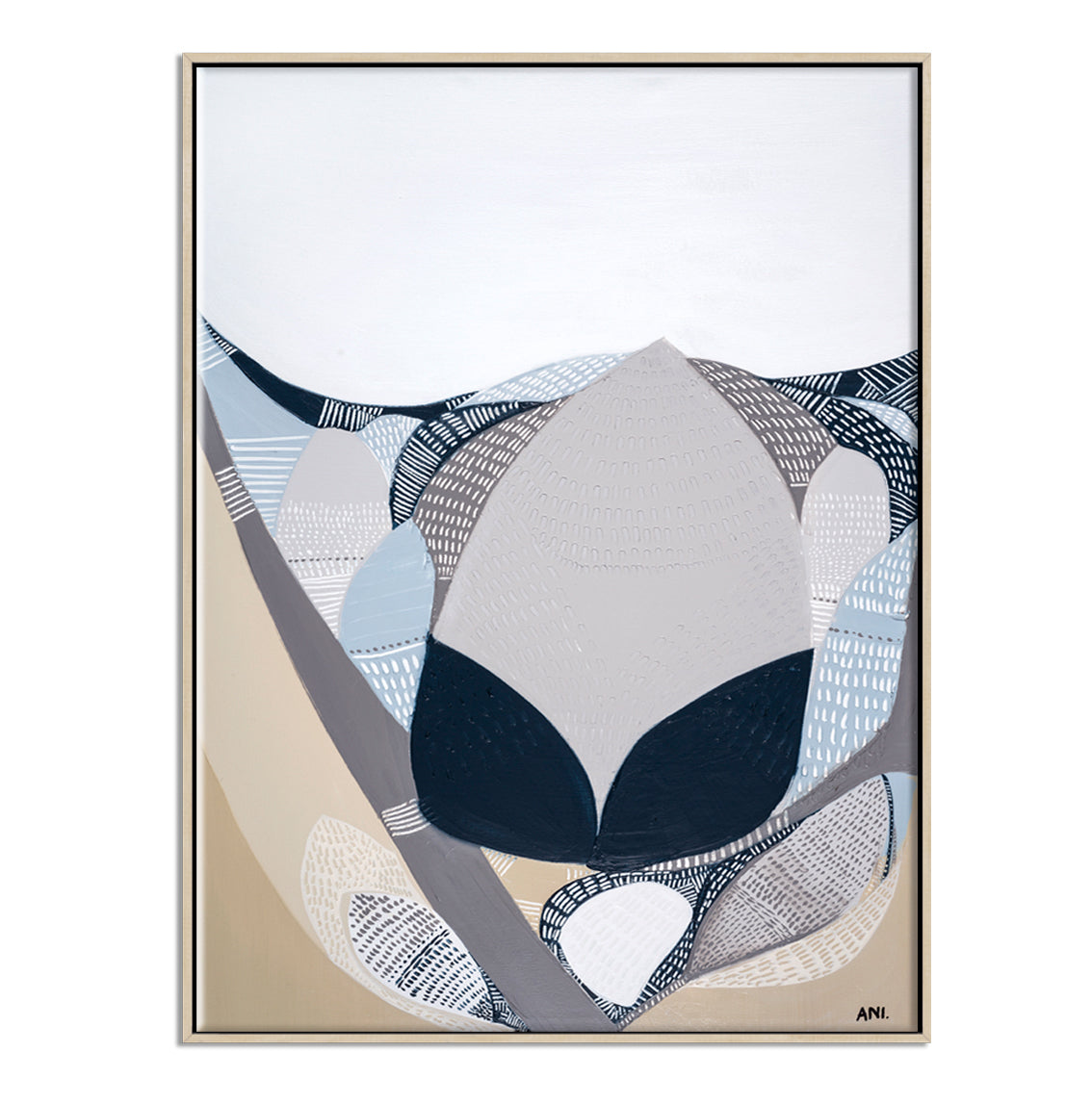 Protea in the Night – abstract floral art print by Ani Ipradjian featuring a blooming Protea flower, symbolising strength, transformation, and beauty in dark moody tones. Perfect for global art collectors and botanical art lovers.