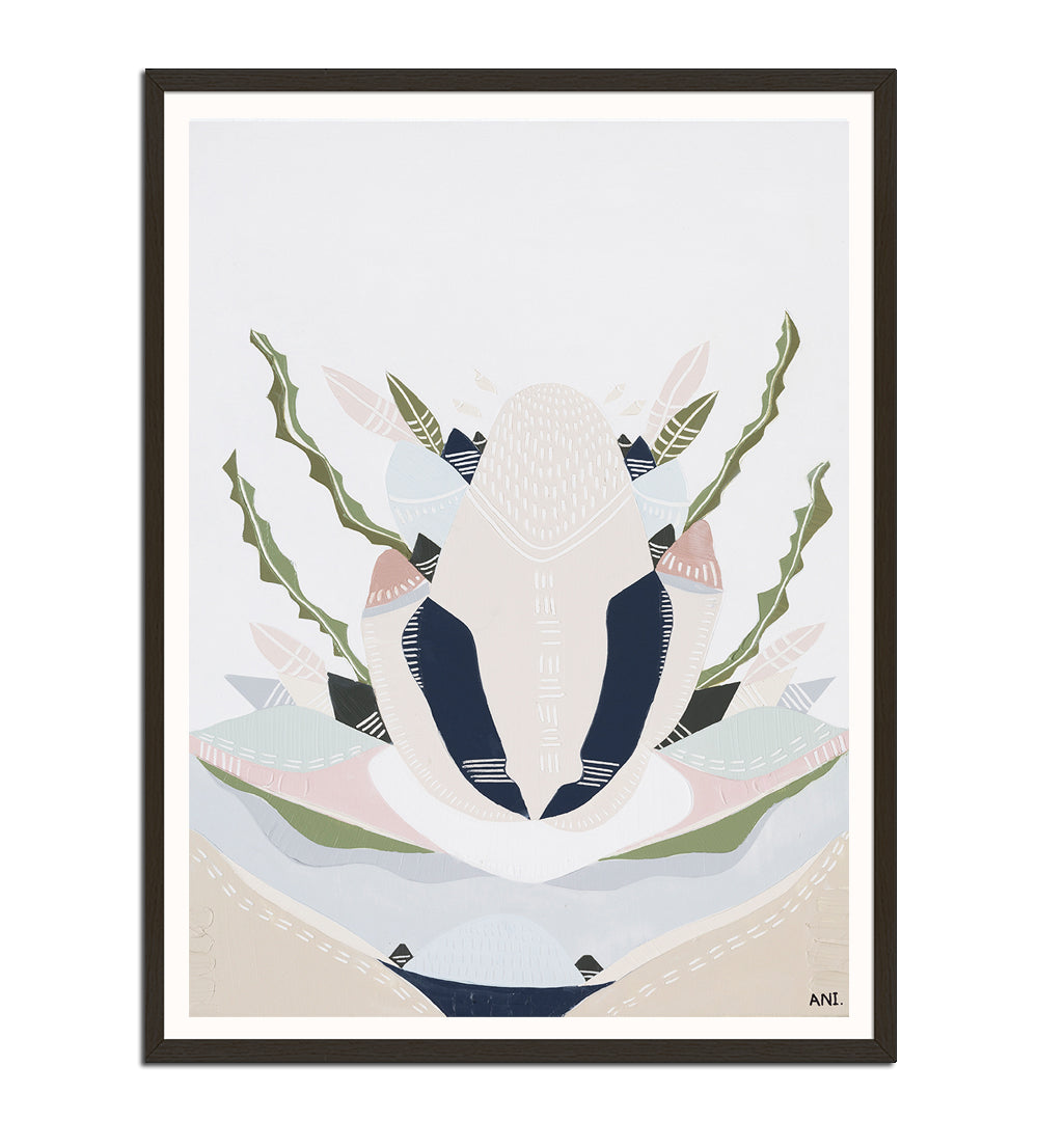 Banksia by the Sea 2 print by Ani Ipradjian – abstract floral artwork inspired by coastal Banksia trees and native plants on Australia’s Mornington Peninsula, featuring earthy textures and botanical forms.