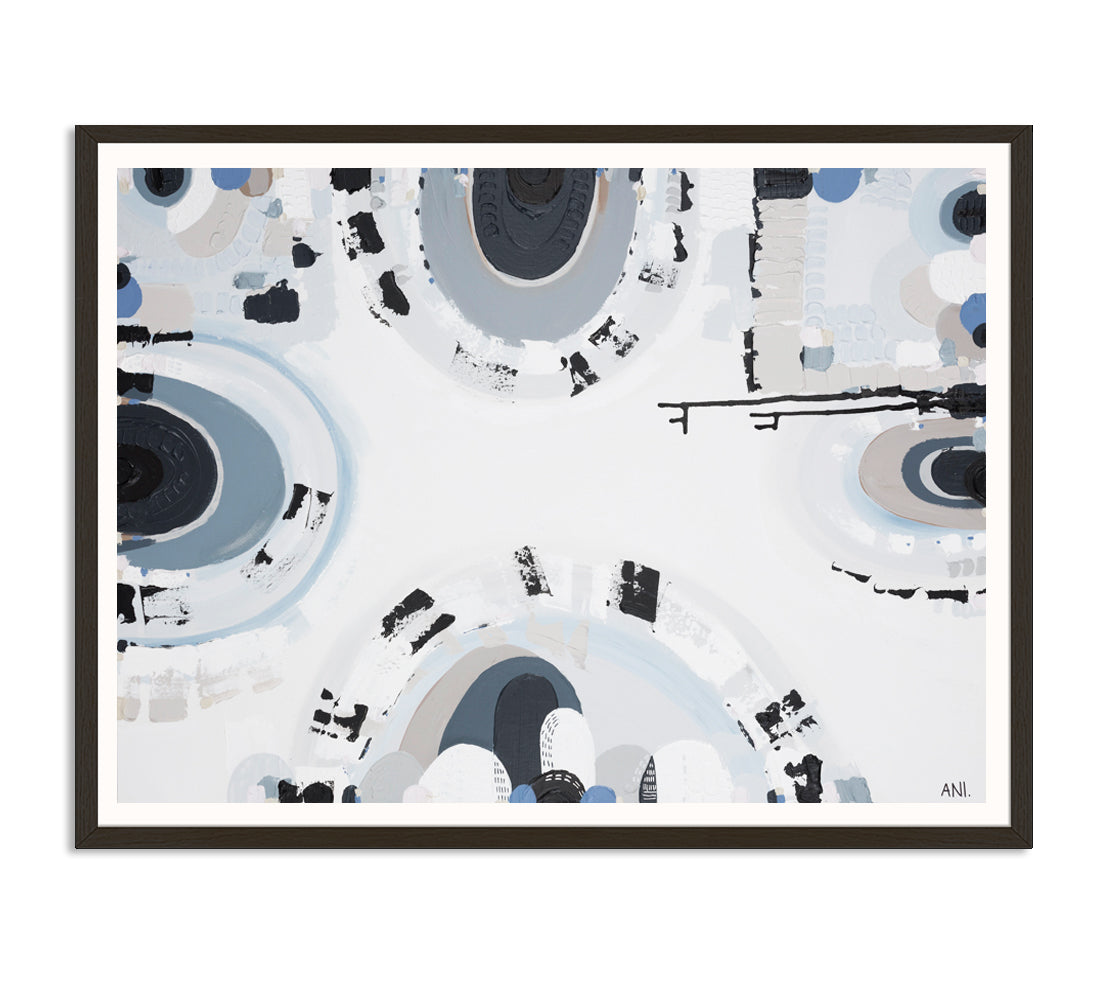 Bluestone Spirit – abstract print by Ani Ipradjian featuring layered textures and deep blue-grey tones inspired by Melbourne’s historic bluestone architecture and Australian cultural heritage