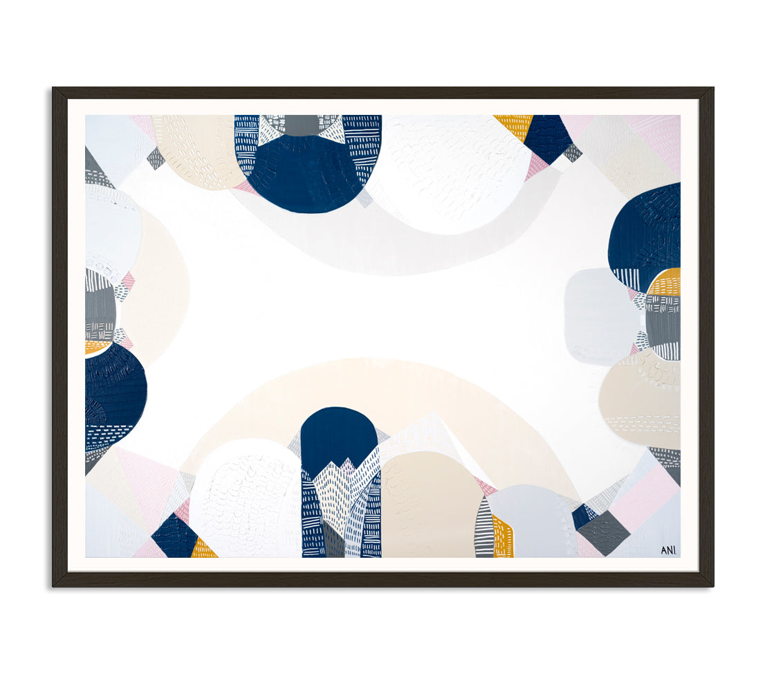 Blue Mountains Spirit – abstract Australian landscape print by Ani Ipradjian featuring soft blue tones and textured layers inspired by the eucalyptus haze and scenic beauty of Sydney’s Blue Mountains.