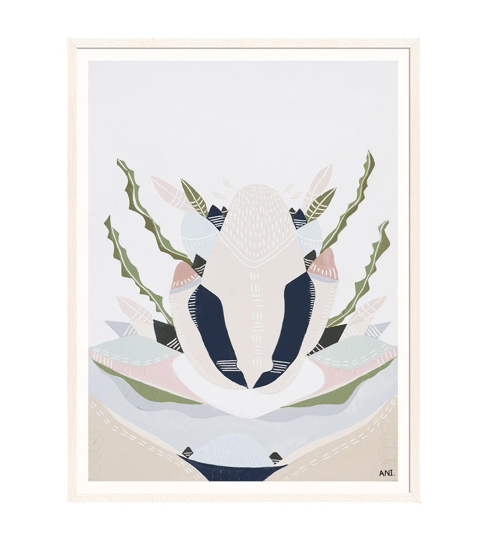 Banksia by the Sea 2 print by Ani Ipradjian – abstract floral artwork inspired by coastal Banksia trees and native plants on Australia’s Mornington Peninsula, featuring earthy textures and botanical forms.