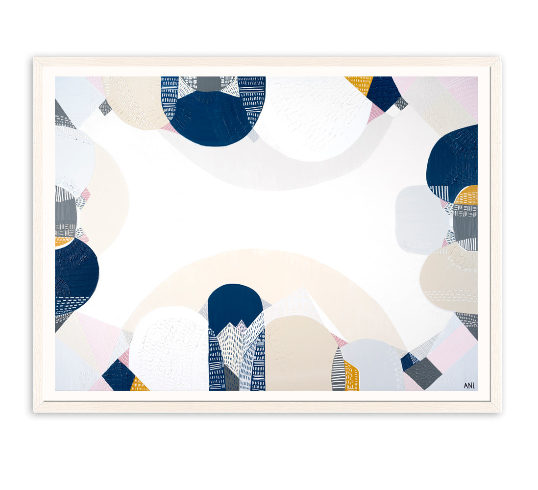 Blue Mountains Spirit – abstract Australian landscape print by Ani Ipradjian featuring soft blue tones and textured layers inspired by the eucalyptus haze and scenic beauty of Sydney’s Blue Mountains.