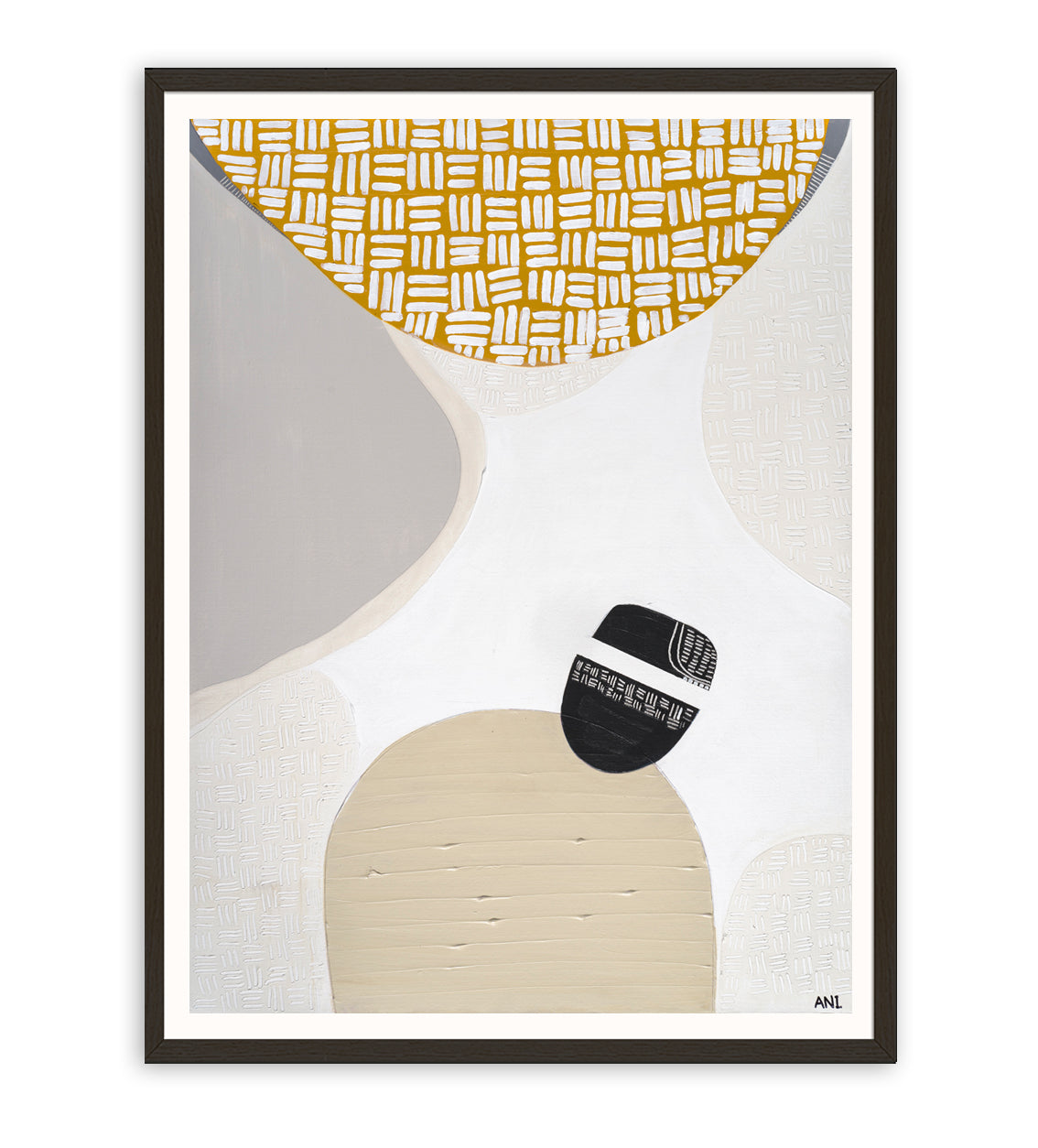 "Golden Outback 2 print by Ani Ipradjian – Australian abstract outback art in earthy mustard and grey tones celebrating nature and gold heritage"