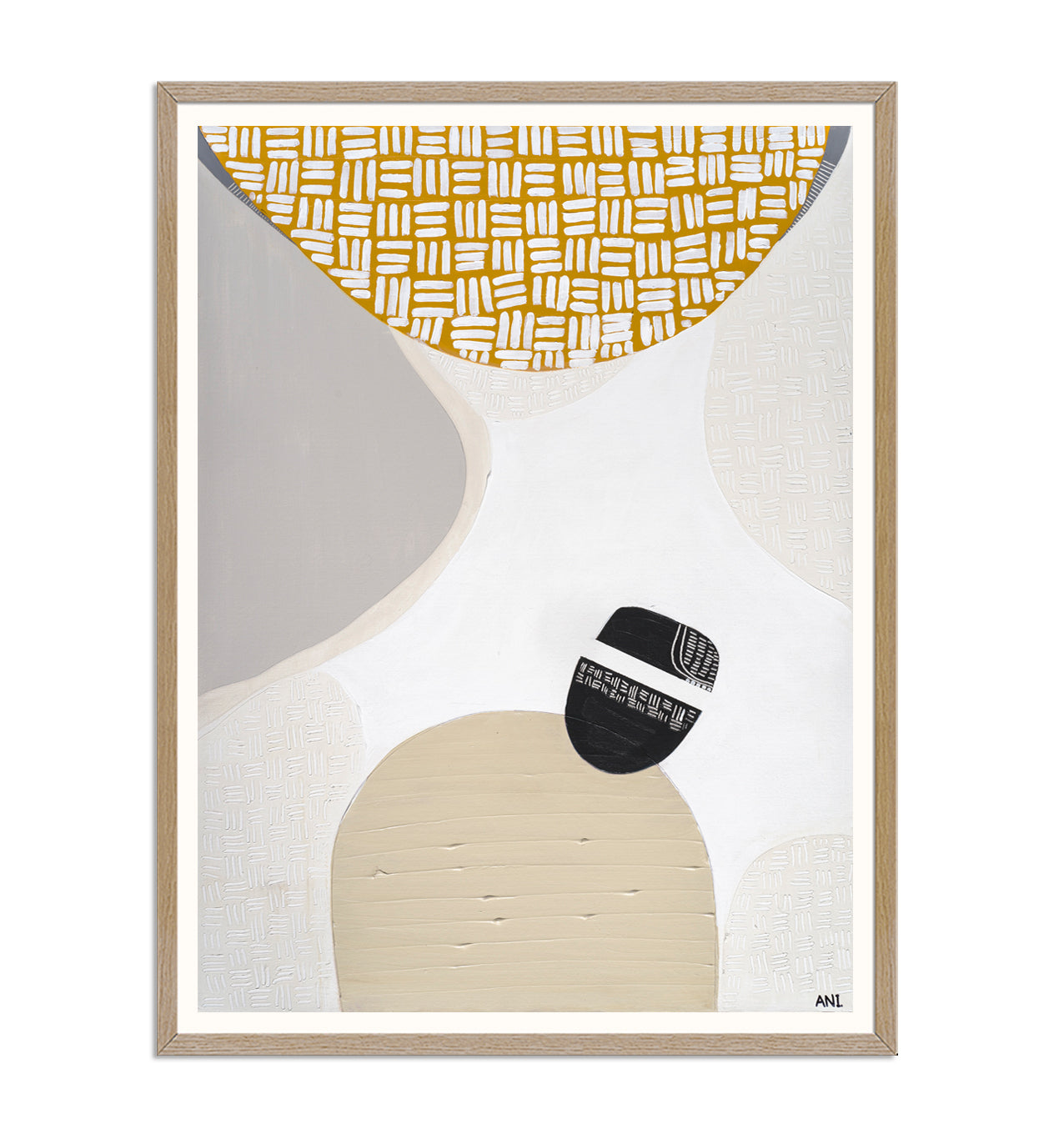 "Golden Outback 2 print by Ani Ipradjian – Australian abstract outback art in earthy mustard and grey tones celebrating nature and gold heritage"